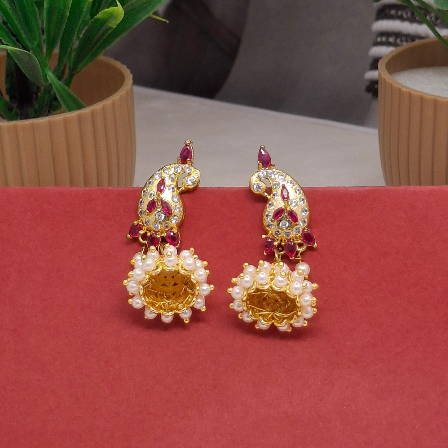 Traditional Moti Gold Jhumkas