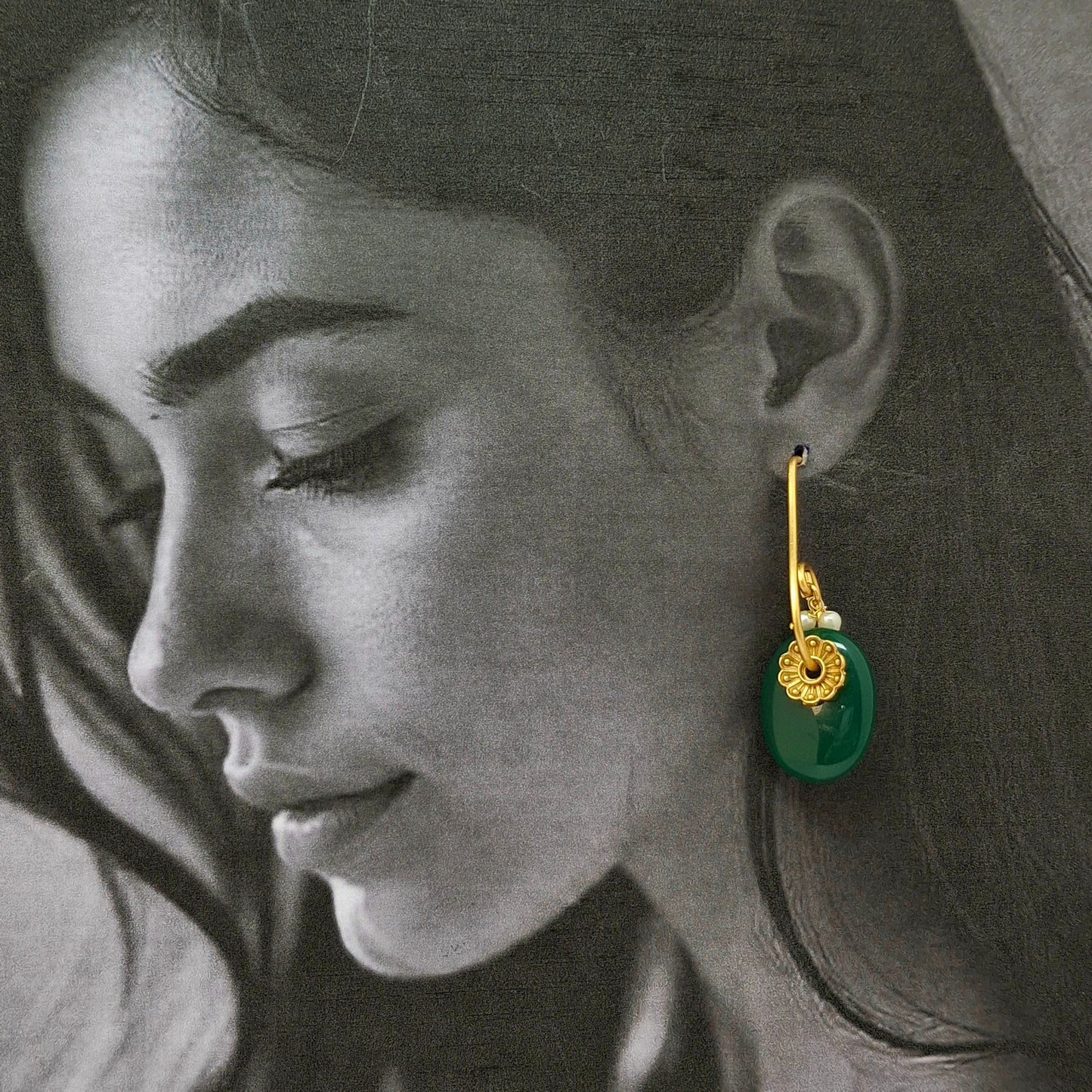 Green Stone Drop Earrings