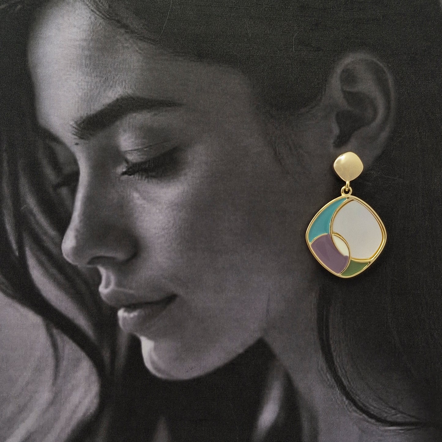 Modern Geometric Enamel Drop Earrings