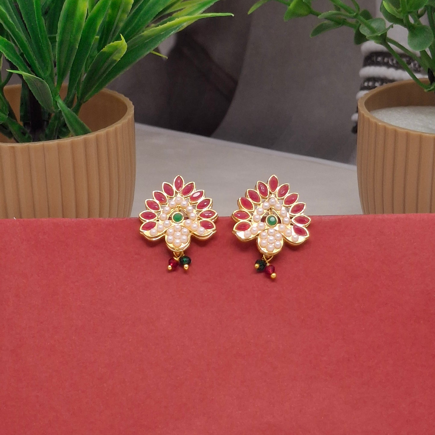 Traditional Moti Gold Drop Earrings