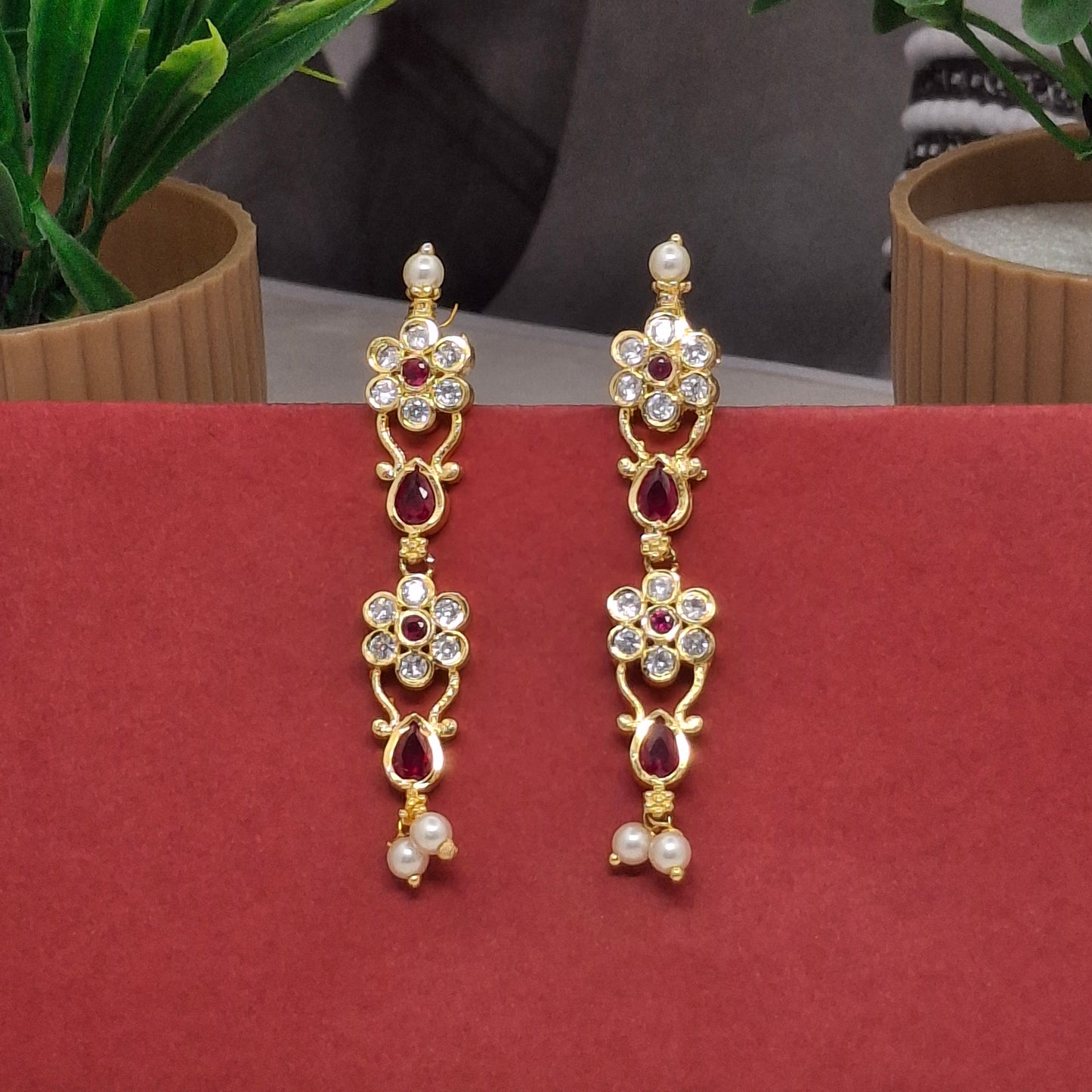 Traditional Moti Gold Drop Earrings