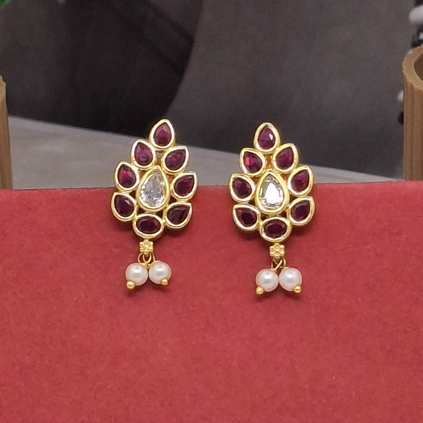 Traditional Moti Gold Drop Earrings