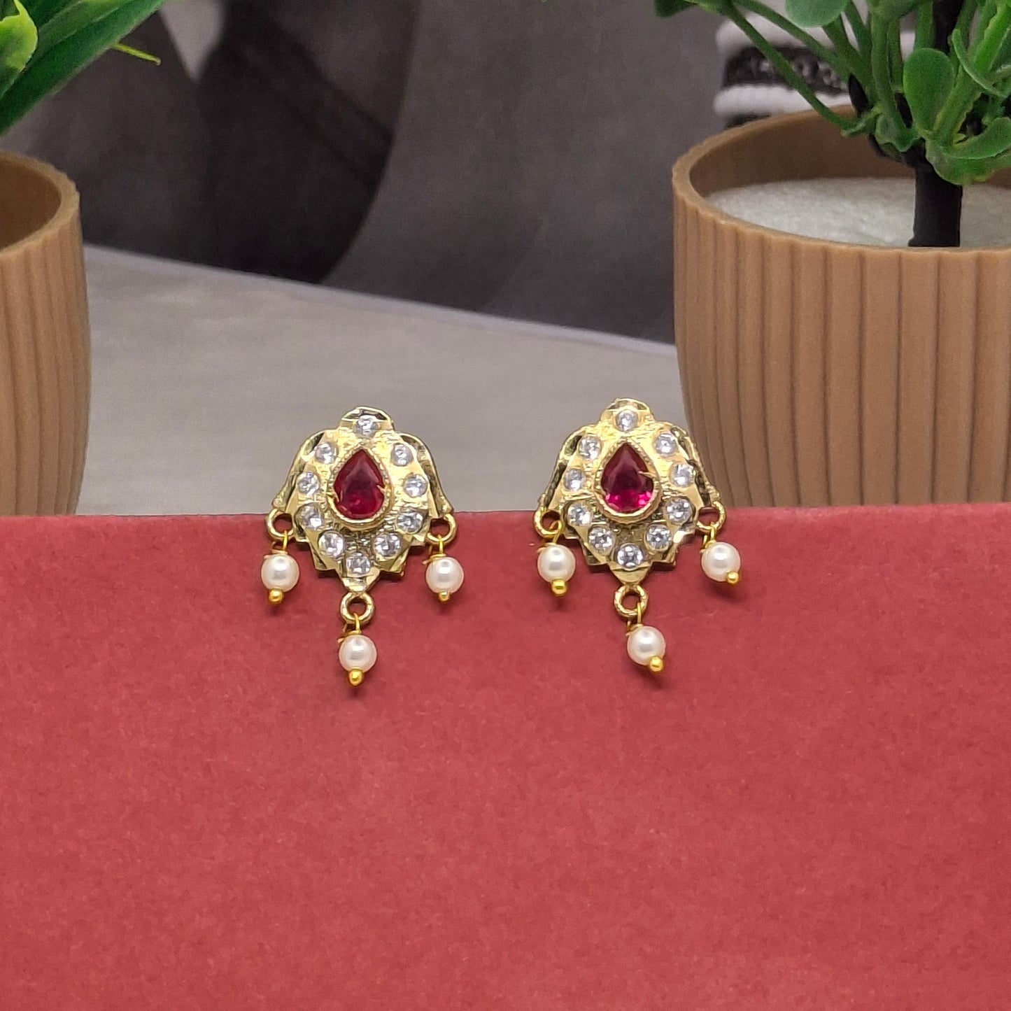 Traditional Moti Gold Drop Earrings