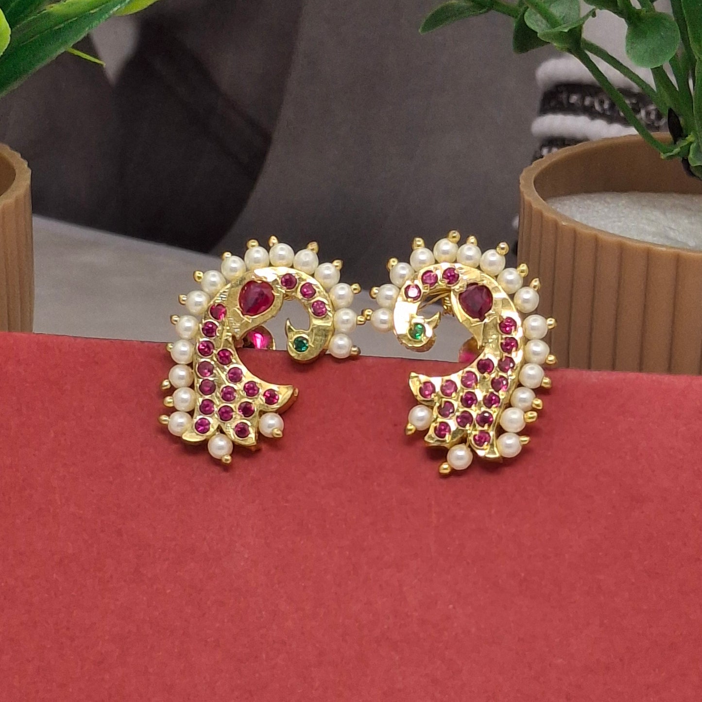 Traditional Peacock Moti Gold Earrings