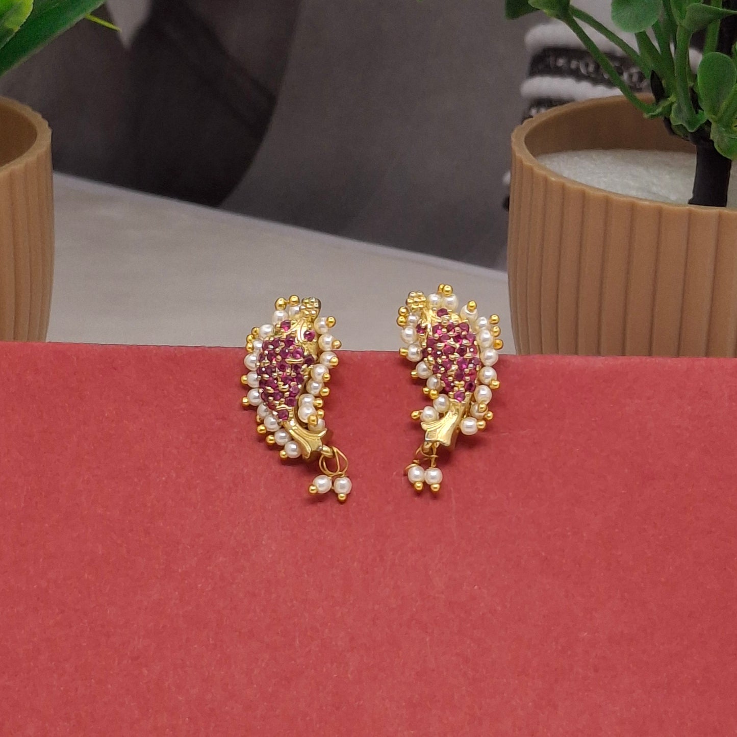 Traditional Moti Gold Drop Earrings