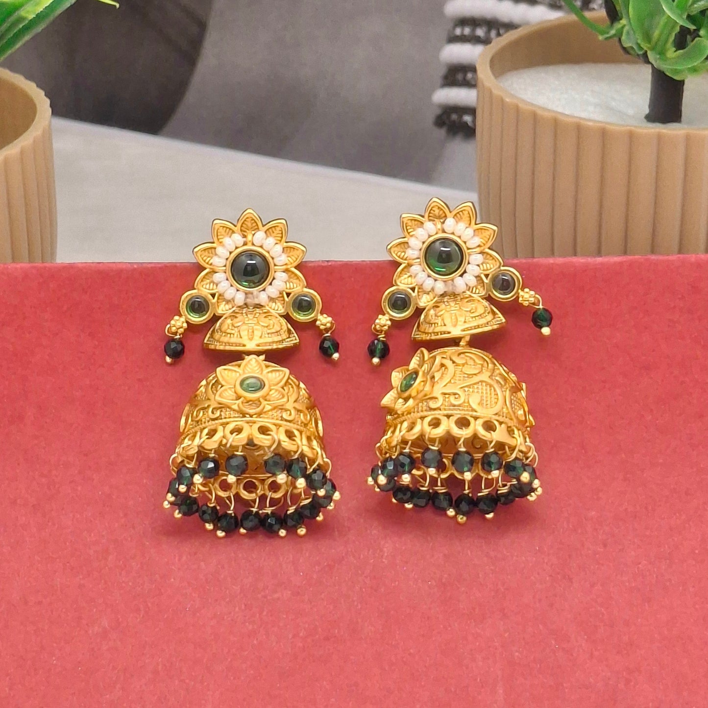 Traditional Temple/ Matte Finish Festive Jhumkas
