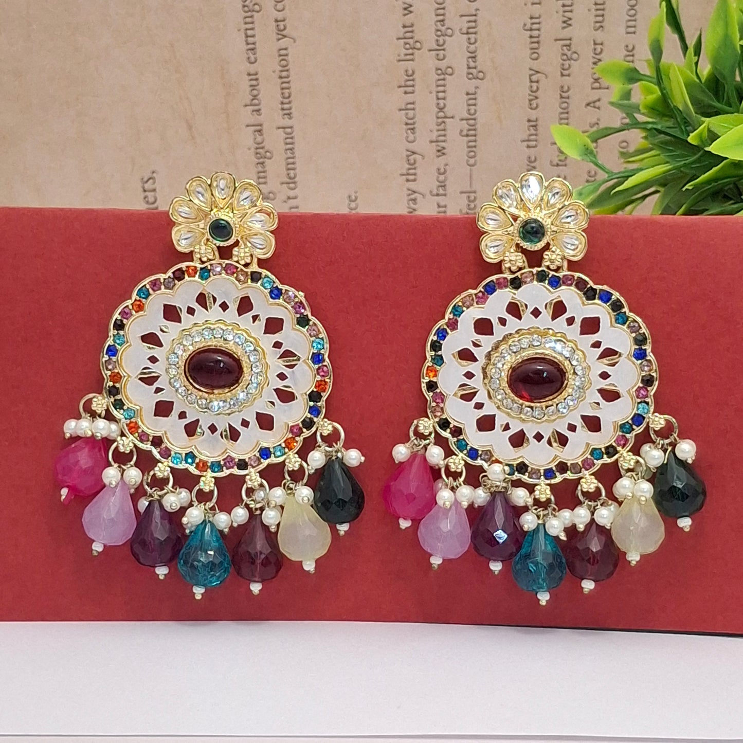 (Pack of 12) Kundan Chandbali Earrings