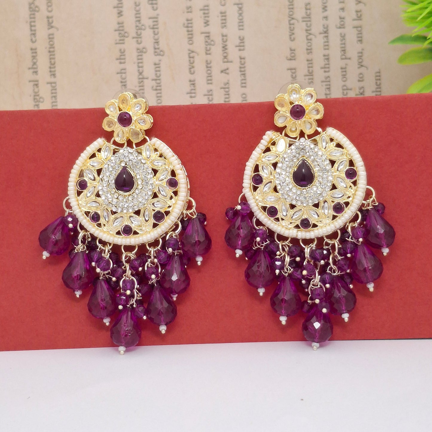(Pack of 12) Kundan Chandbali Earrings