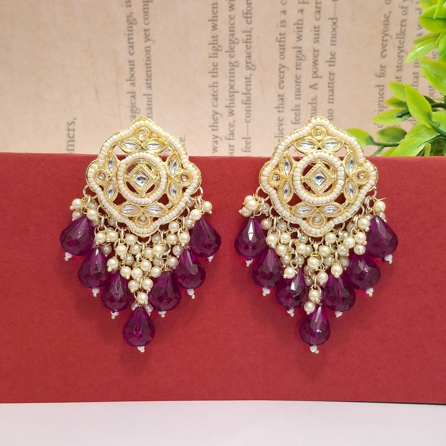 (Pack of 12) Kundan Chandbali Earrings