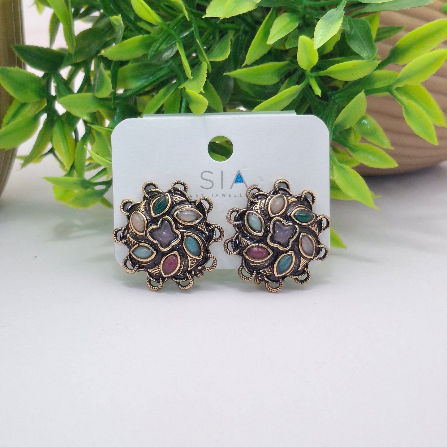 (Pack of 6) Big Oxidized Copper Studs