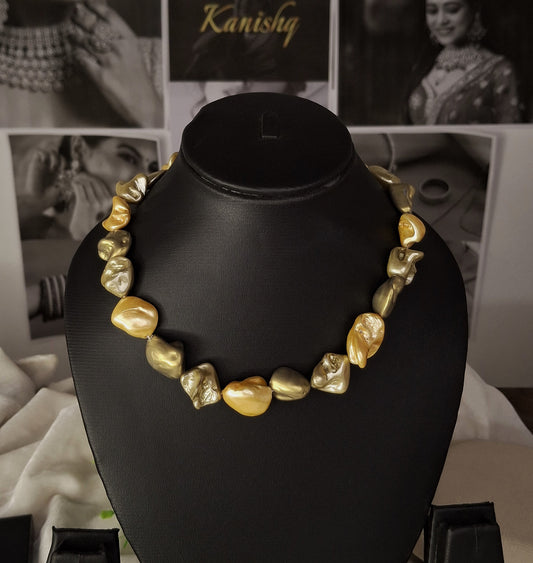 Abstract Face Bead Necklace – Gold & Olive