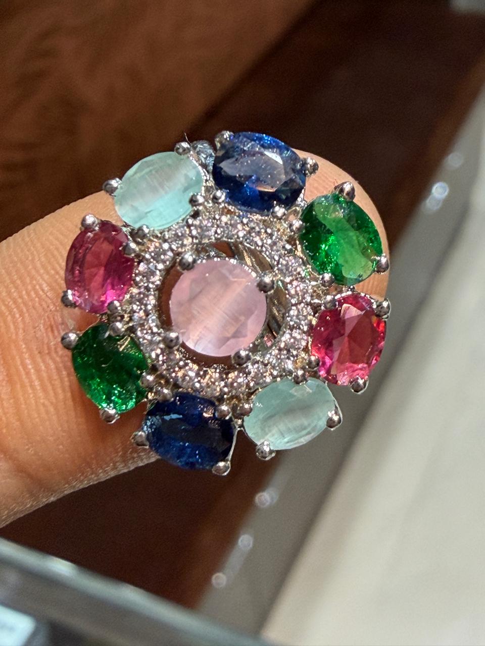 Fancy Adjustable Stone Ring - AD & CZs