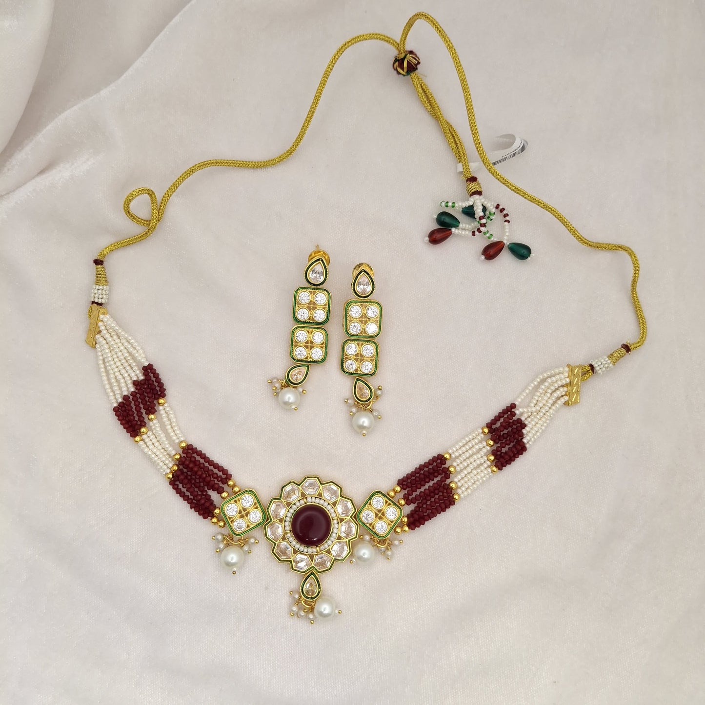 Maroon Kundan Beads Chokar Set