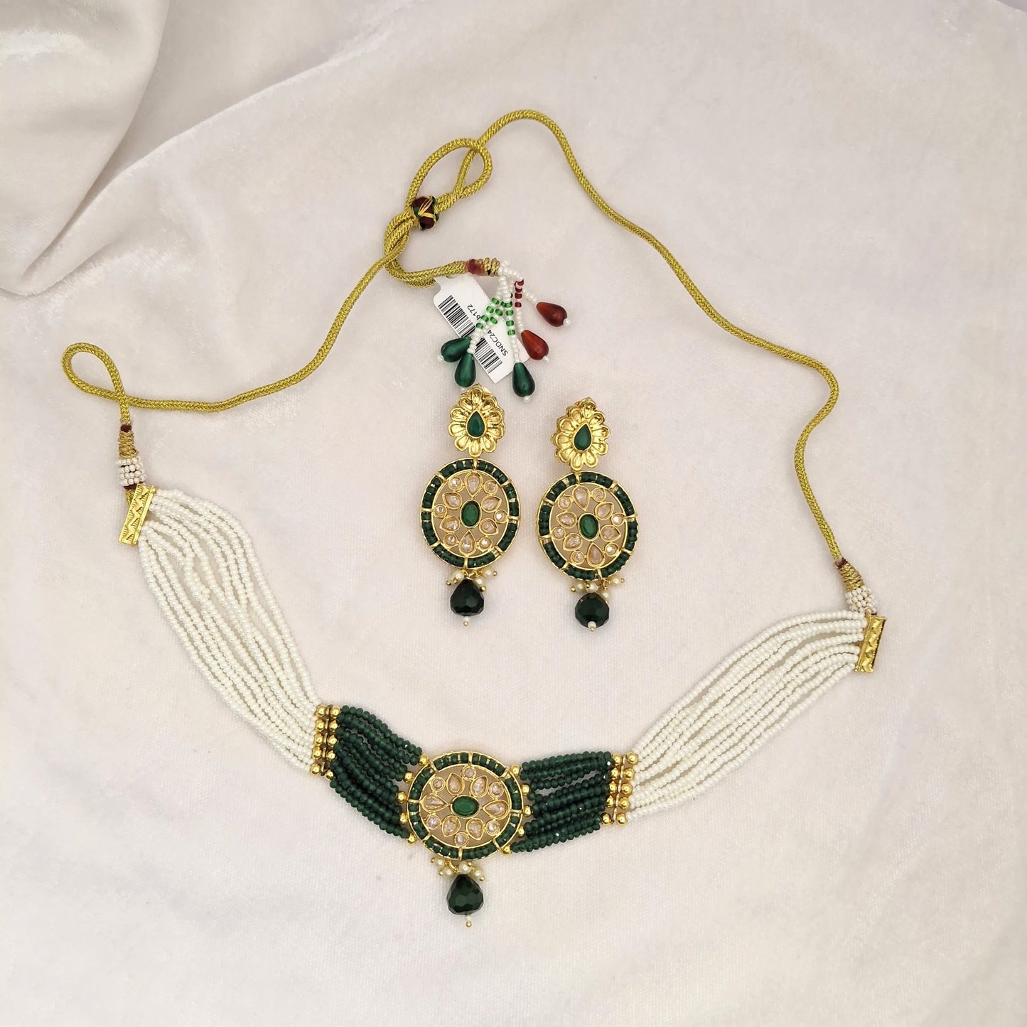 Green Kundan Beads Chokar Set