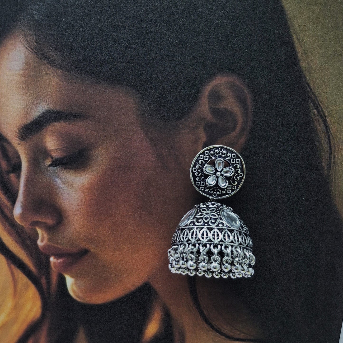 BIG Regal Kundan Oxidized Jhumka - Kaanke