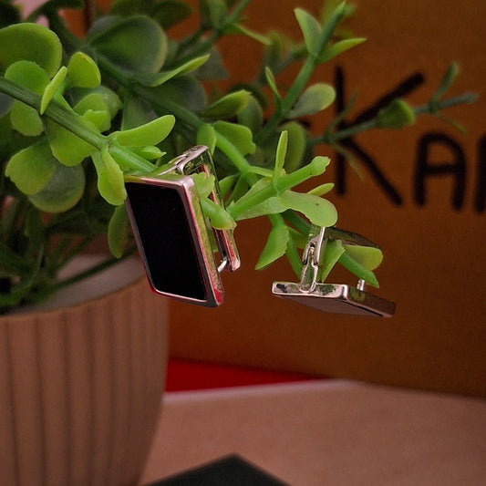 Black Reflective Box Studs Earrings - Kaanke