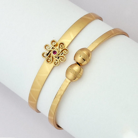 Blossom | Set Of 2 | 18k Gold Plated Adjustable Bracelet Bangles - Kaanke