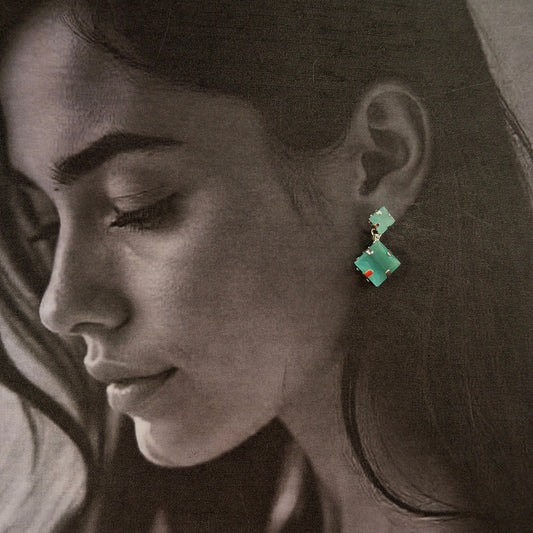 Double Gemstone Drop Earrings - Kaanke