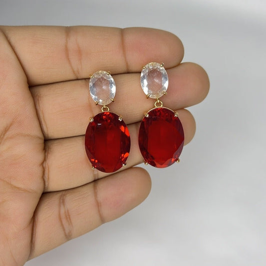 Elegant White & Red Diamond Cut TearDrop Earrings - Kaanke