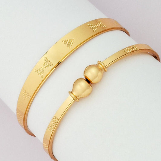 Engraved Design 1 | Set Of 2 | 18k Gold Plated Adjustable Bracelet Bangles - Kaanke
