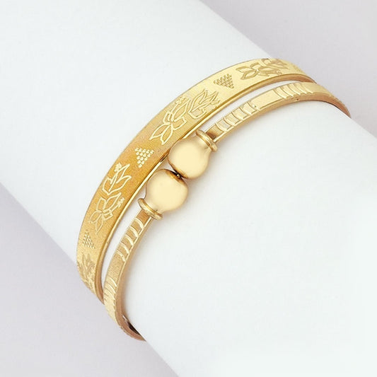 Engraved Design 4 | Set Of 2 | 18k Gold Plated Adjustable Bracelet Bangles - Kaanke