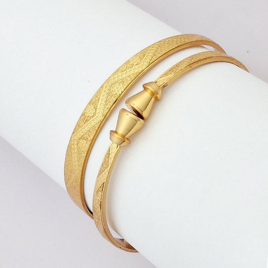 Engraved Design 5 | Set Of 2 | 18k Gold Plated Adjustable Bracelet Bangles - Kaanke