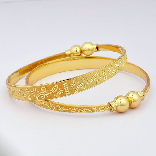 Engraved Design 6 | Set Of 2 | 18k Gold Plated Adjustable Bracelet Bangles - Kaanke