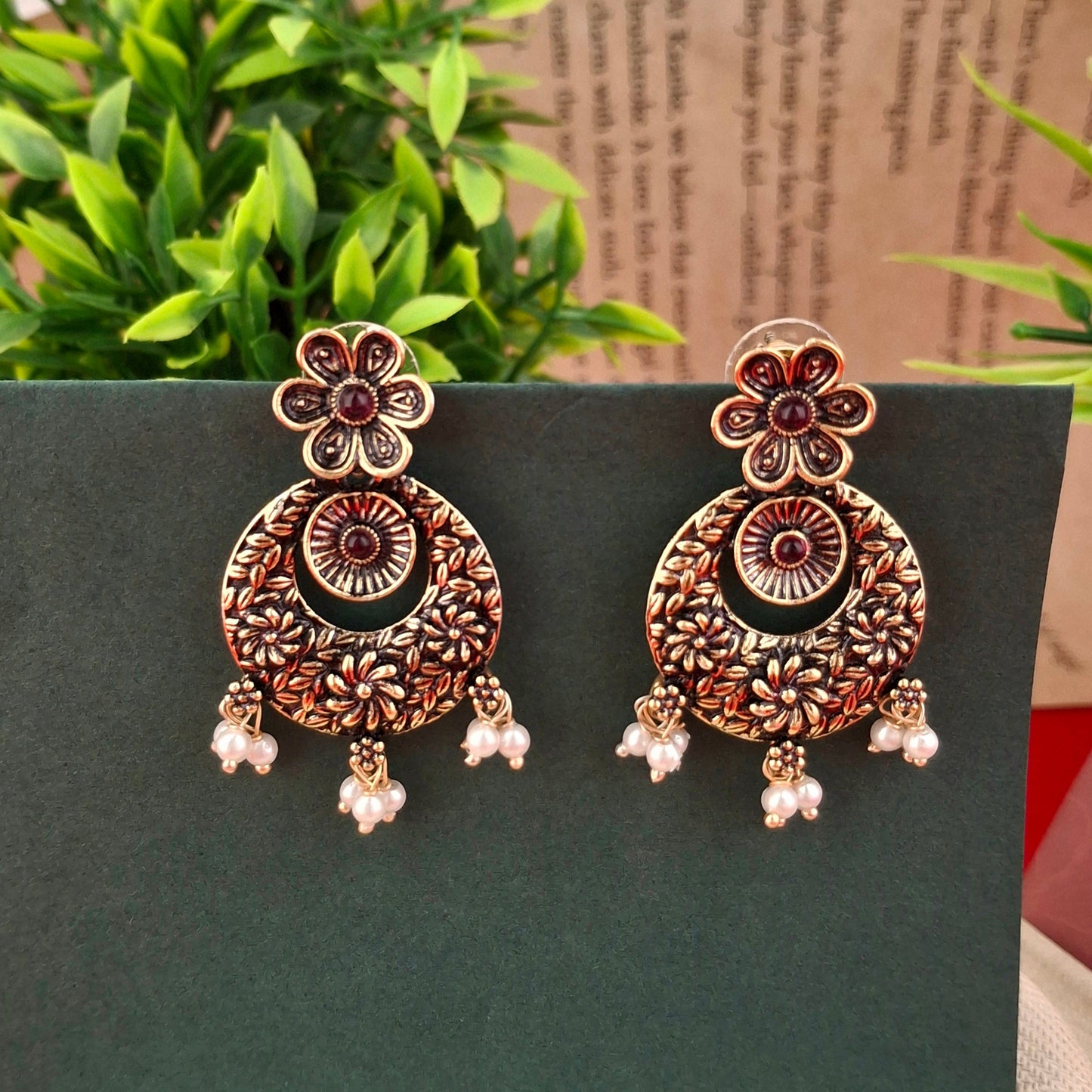 Floral Charm Jhumkas – Copper Antique Earrings - Kaanke