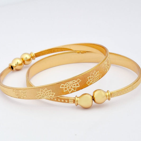 Floral Engraved | Set Of 2 | 18k Gold Plated Adjustable Bracelet Bangles - Kaanke