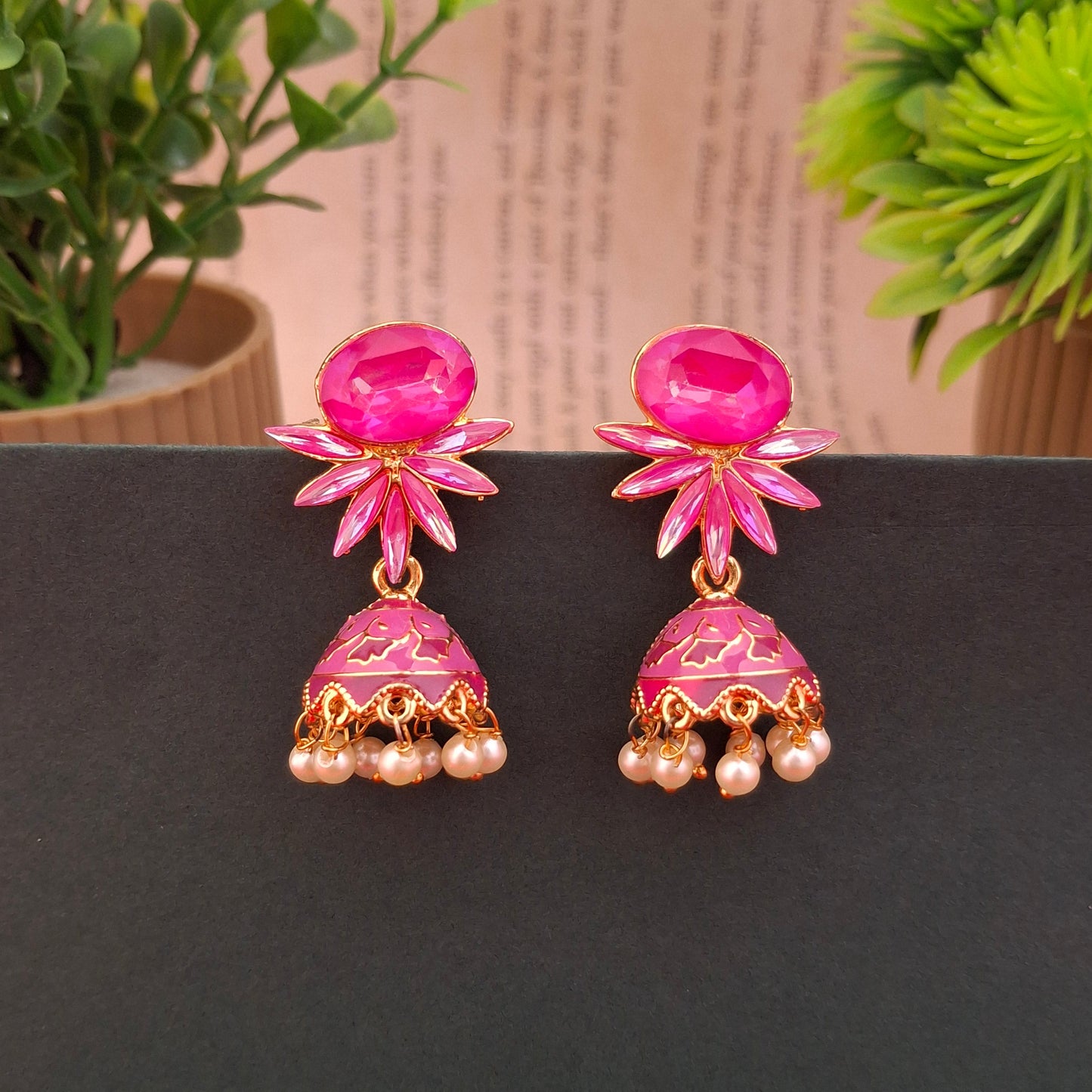 Fuchsia Bloom Jhumkas - Kaanke