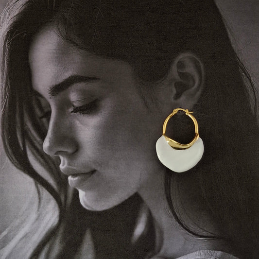 Gold & White Enamel Hoop Earrings - Kaanke