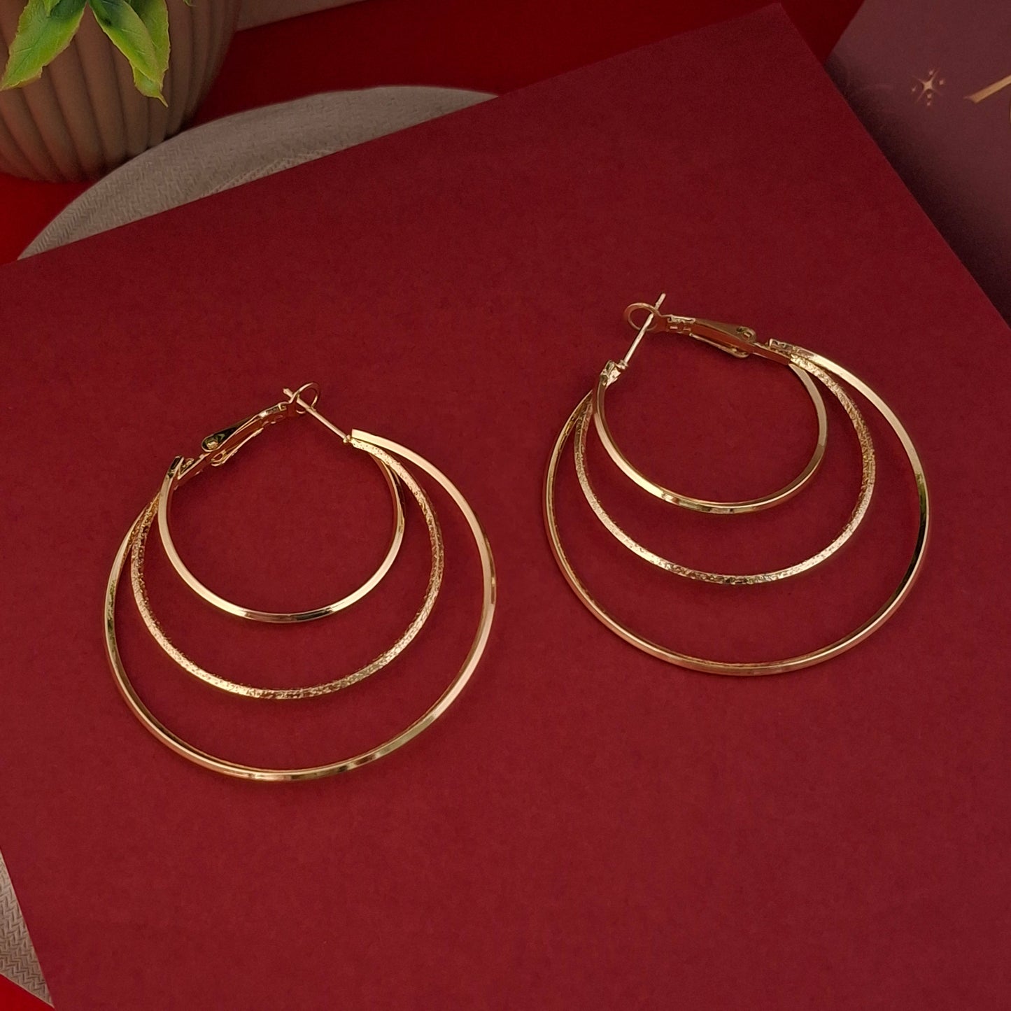 Luna Orbit Hoops - Gold/ Silver Textured Large Earrings - Kaanke