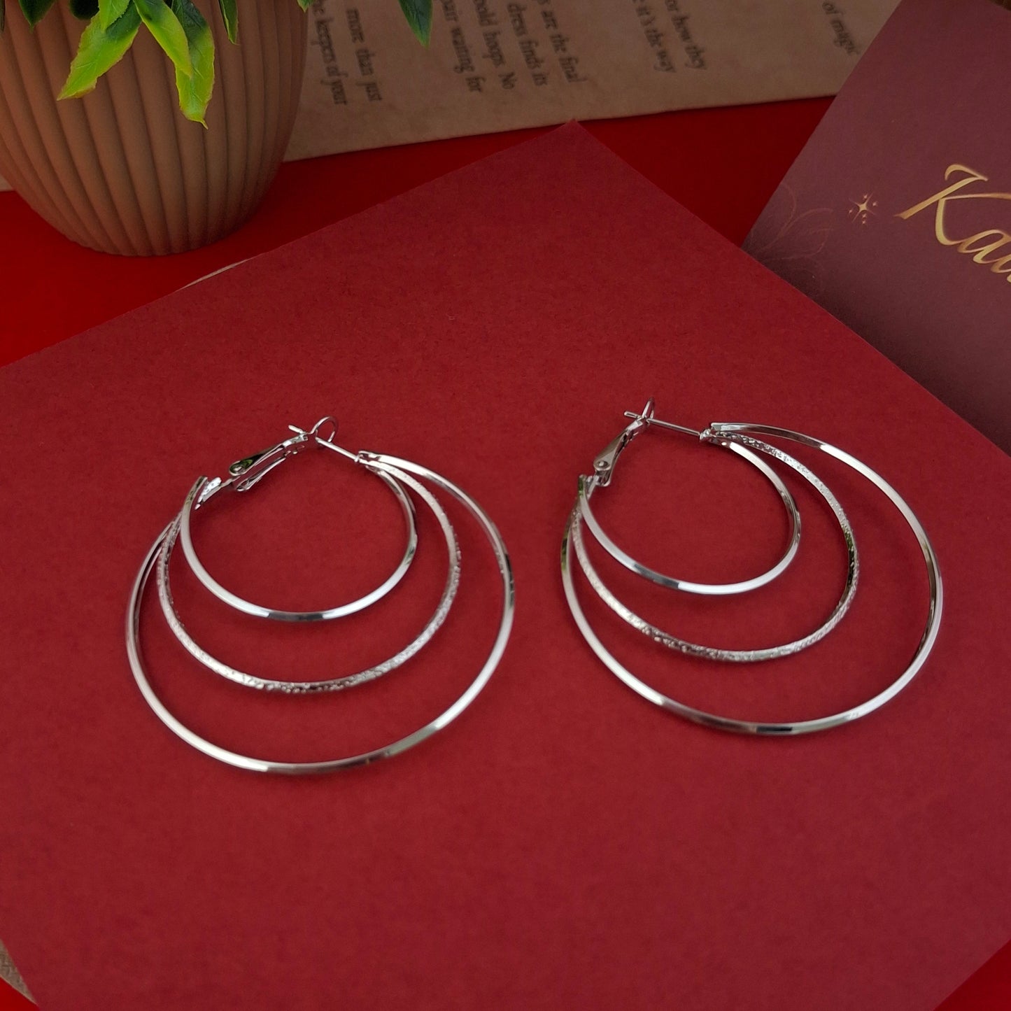 Luna Orbit Hoops - Gold/ Silver Textured Large Earrings - Kaanke