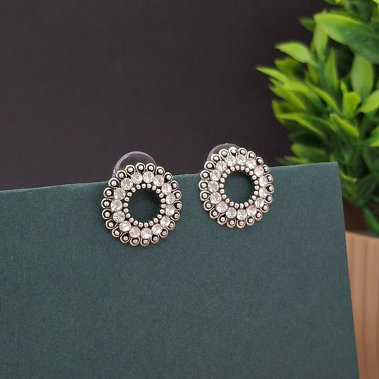 Oxidized Round Stud Hoops - Kaanke