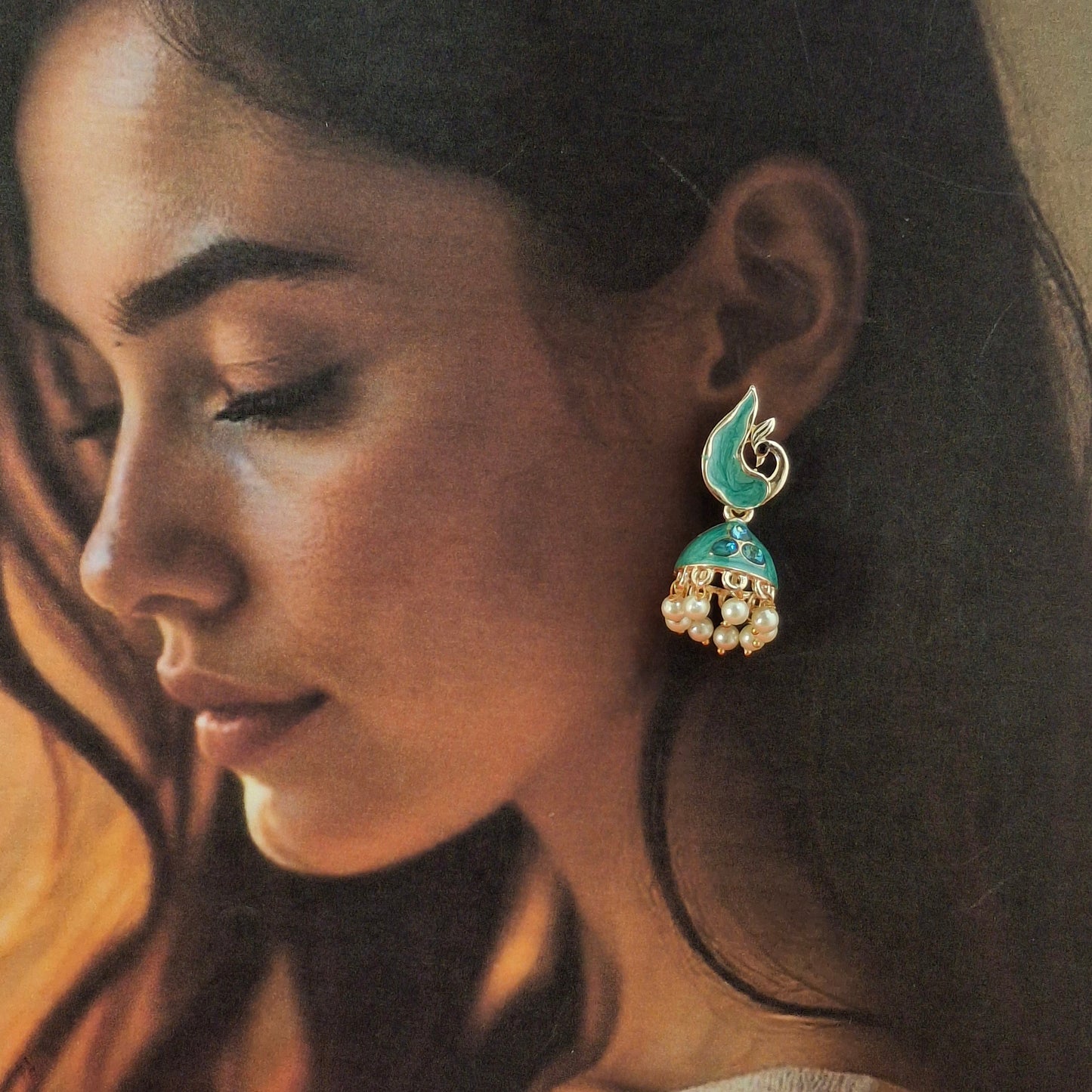 Peacock Color Jhumka Earrings - Kaanke