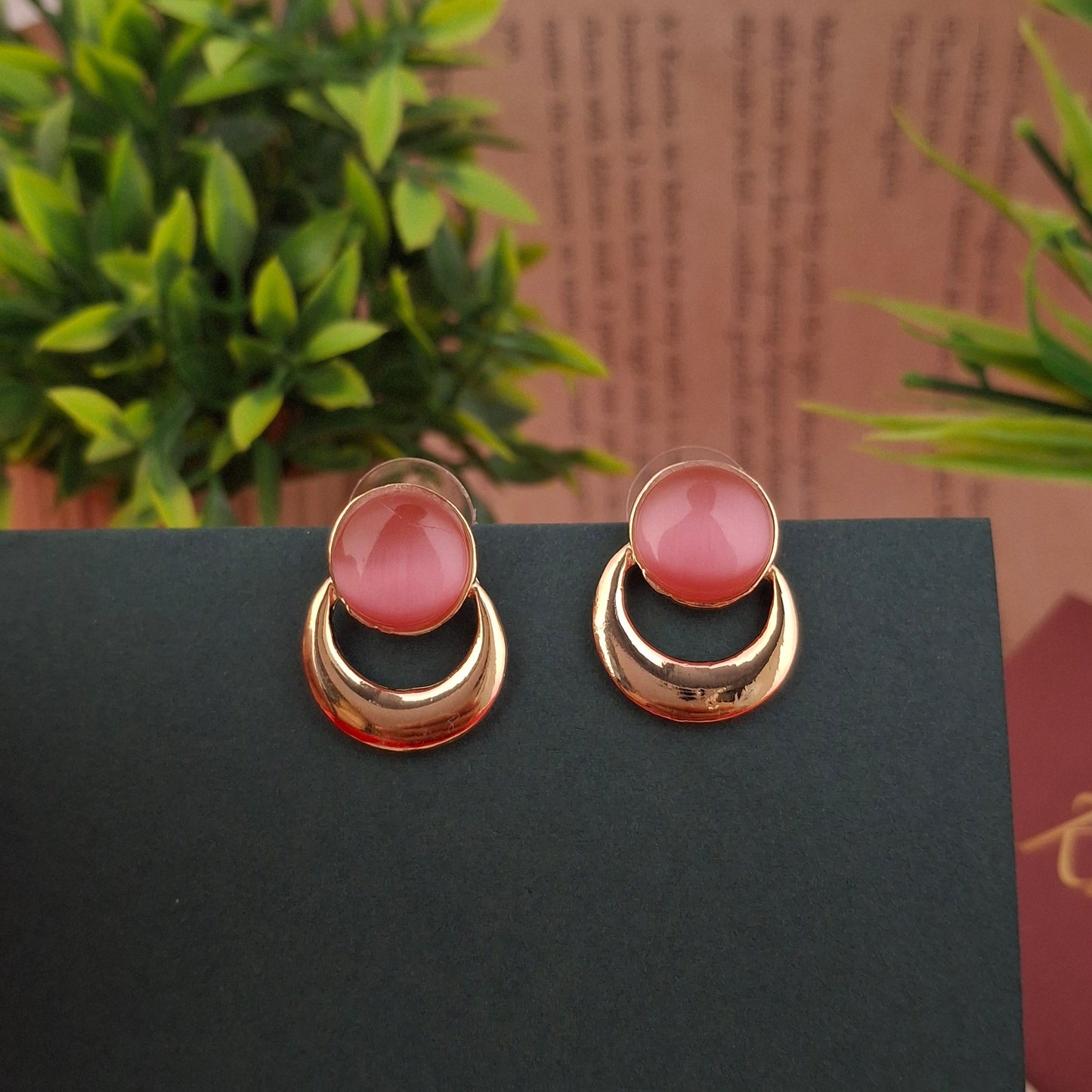 RoseGold Crescent Glow Studs - Kaanke