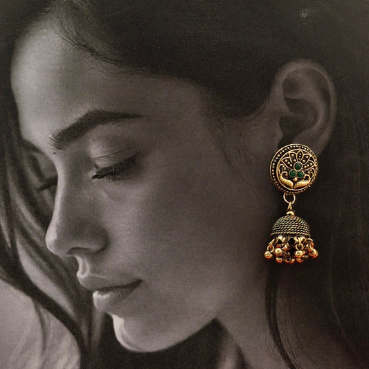 Royal Emerald Blossom Jhumkas - Kaanke