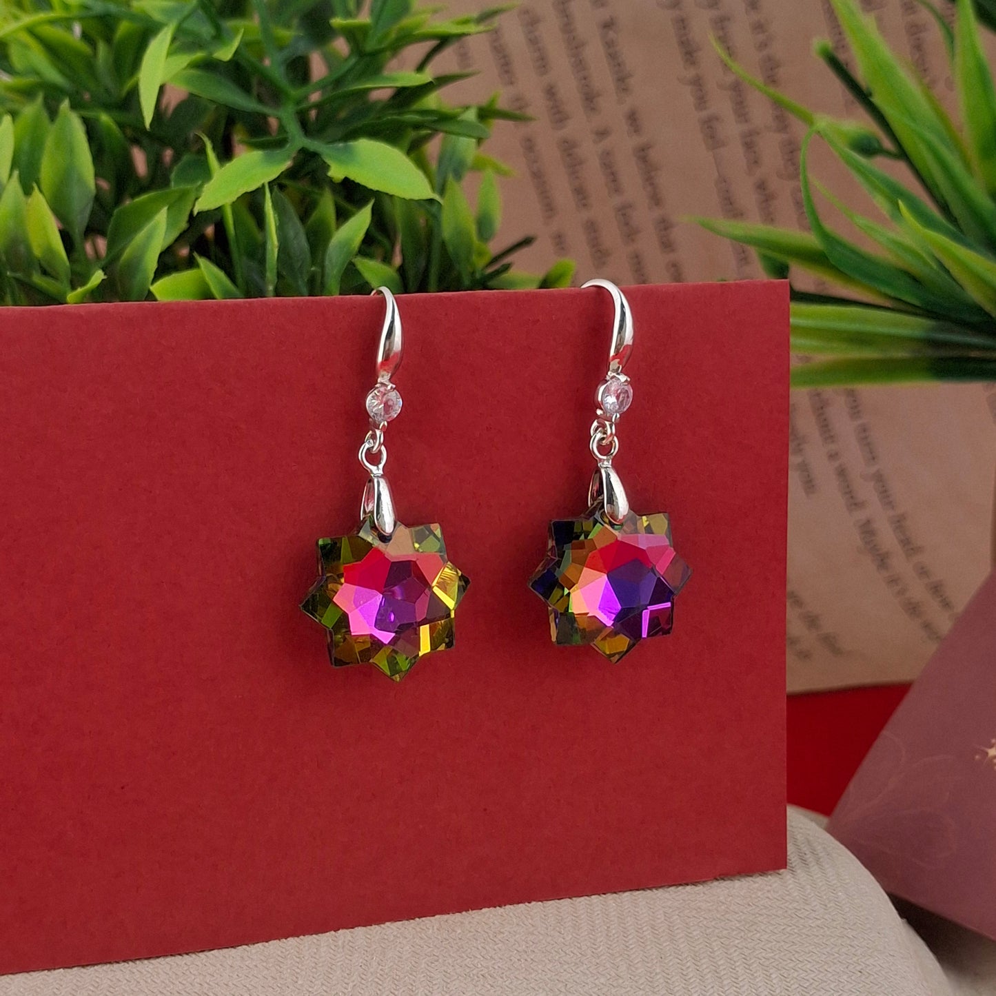 Star Glow Crystal Drop Earrings - Kaanke