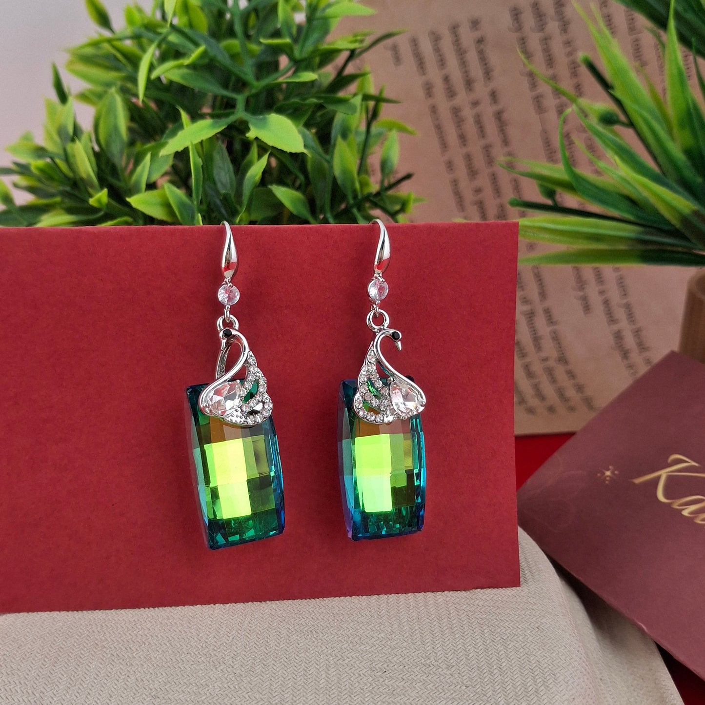 Swan Glow Crystal Dangler Earrings - Kaanke