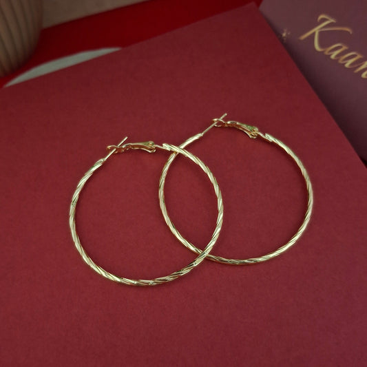 Textured Round Hoops – Lightweight Large Sized Earrings - Kaanke