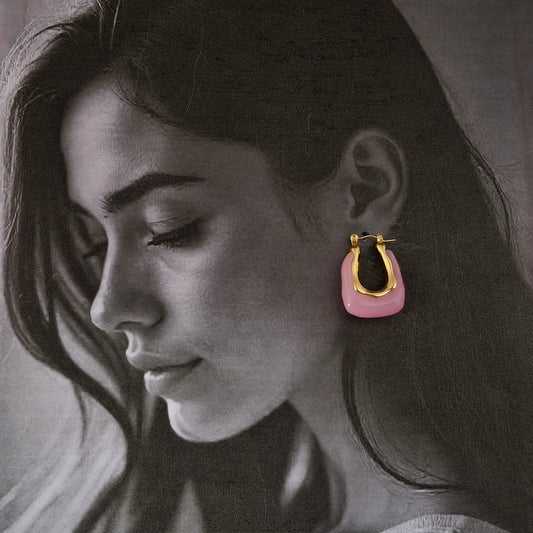 Trendy Pink & Gold Hoop Earrings - Kaanke