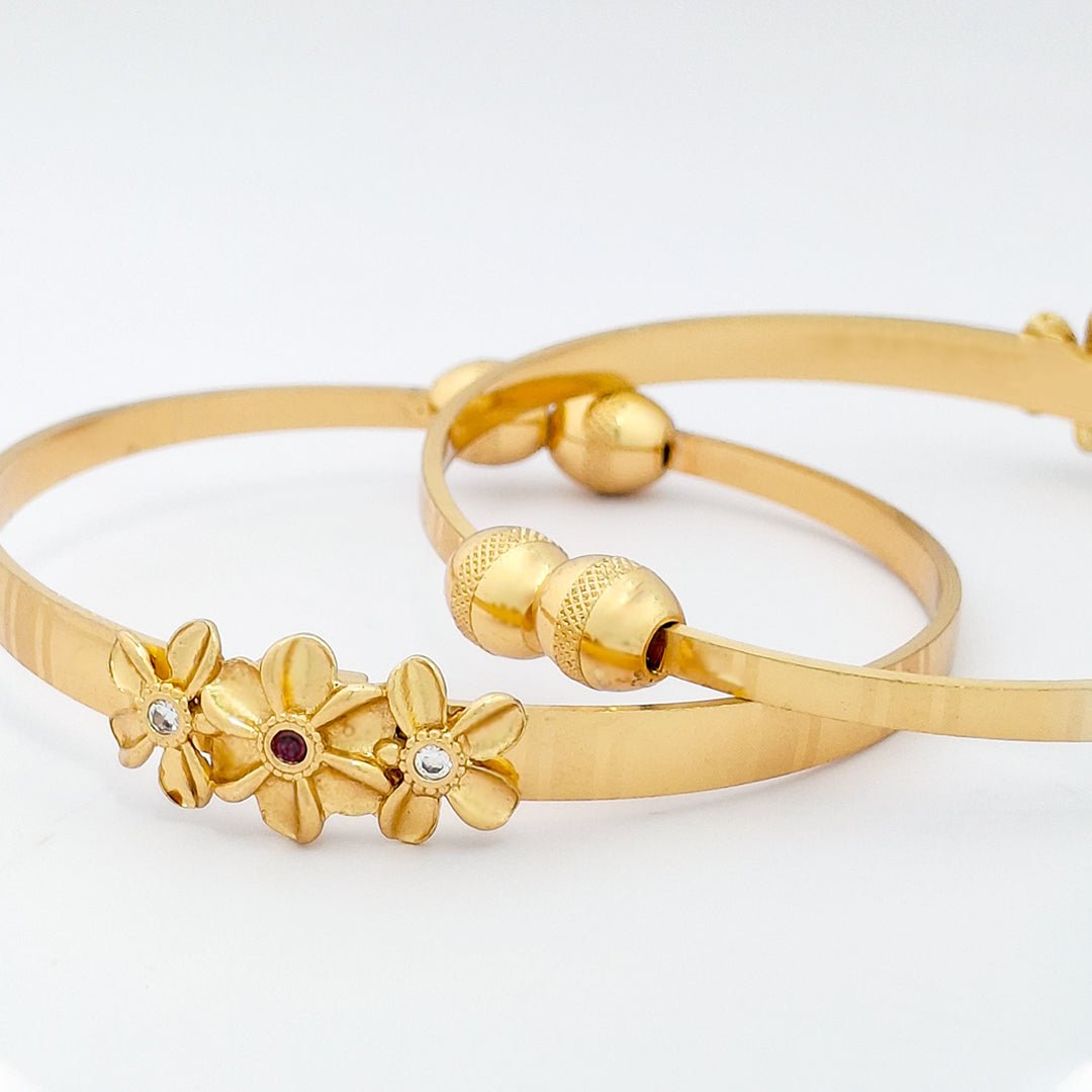 Triple Floral | Set Of 2 | 18k Gold Plated Adjustable Bracelet Bangles - Kaanke
