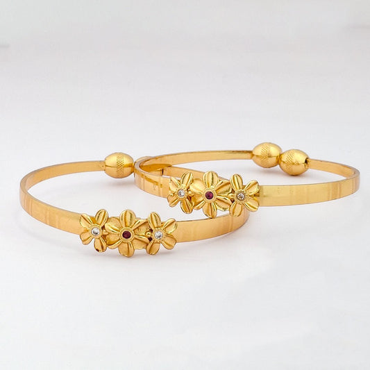 Triple Floral | Set Of 2 | 18k Gold Plated Adjustable Bracelet Bangles - Kaanke