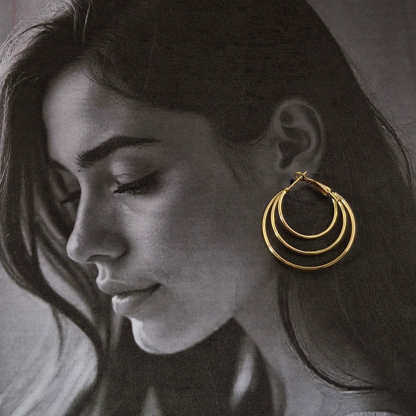 Triple Hoop Gold Earrings - Kaanke