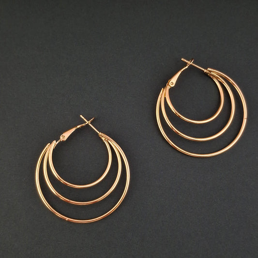 Triple Hoop Gold Earrings - Kaanke