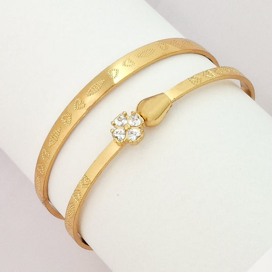 White Floral | Set Of 2 | 18k Gold Plated Adjustable Bracelet Bangles - Kaanke