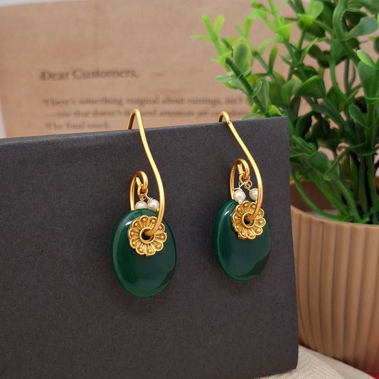 Green Stone Drop Earrings