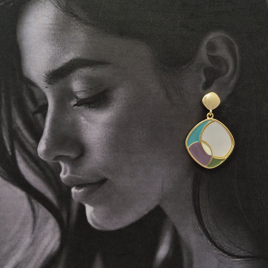 Modern Geometric Enamel Drop Earrings