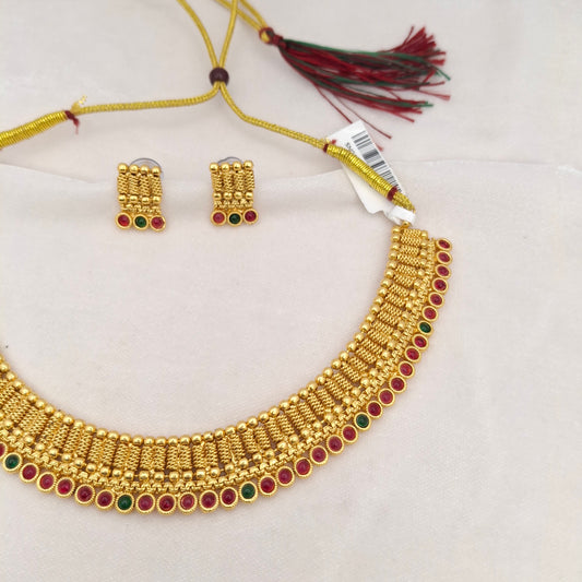 Fancy Matte Gold Short Necklace