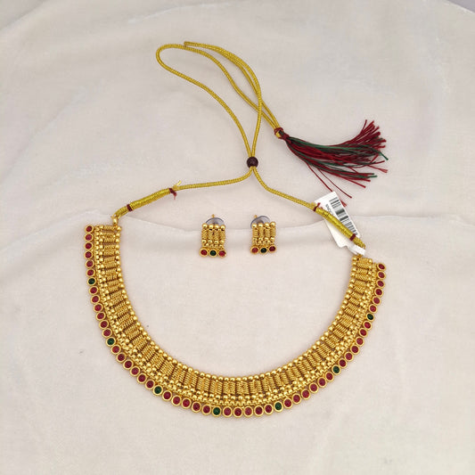 Fancy Matte Gold Short Necklace